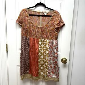 Garnet Hill Dress, Silk Empire Waist Boho Patchwork Baby Doll Size L